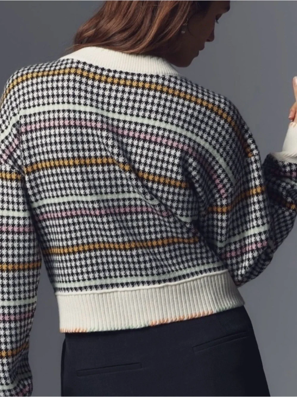 NWT Anthropologie Maeve The Sutton Compact Cardigan Houndstooth Size M